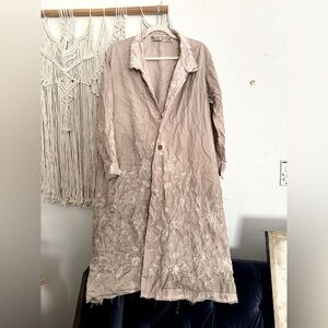 Magnolia Pearl Cotton Embroidered Distressed Jacket Gently Worn OS